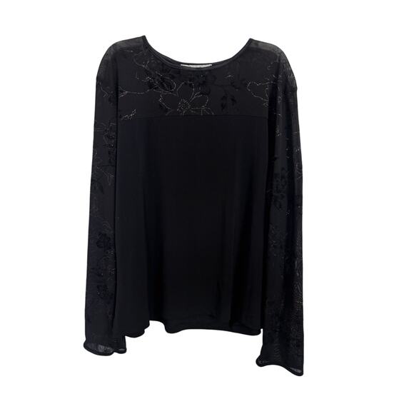 Vtg Black Sheer Velvet Burnout Floral Glitter Top Size XL Whimsigoth Dark Fairy - Picture 1 of 7
